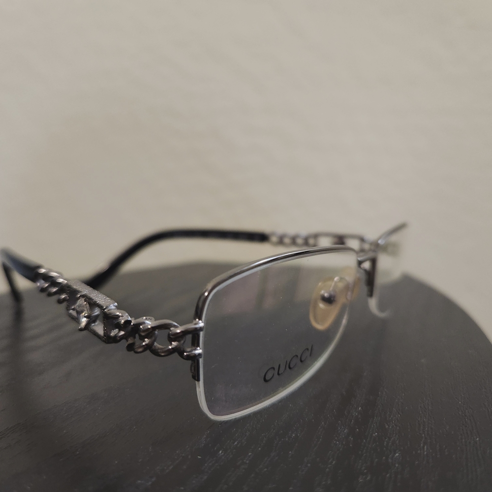NEW Gucci Horsebit Eyeglass Crystal frame Silver Rimless Eyewear